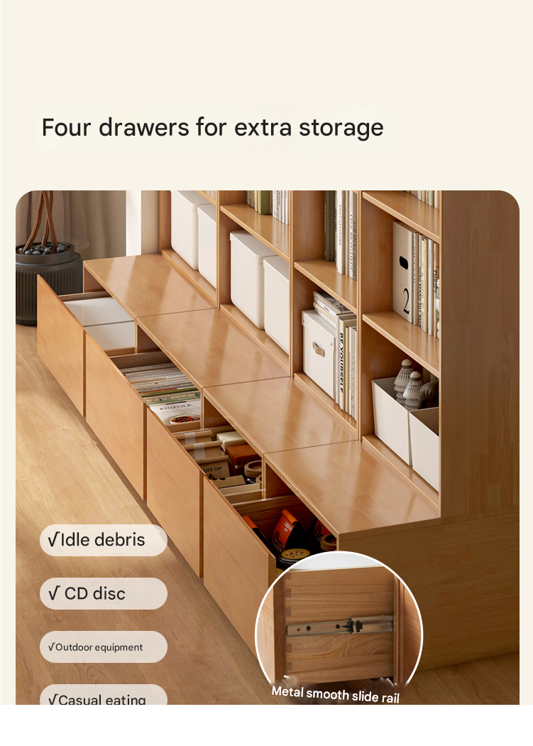 Rubber pure solid wood bookshelf floor-standing cabinet.