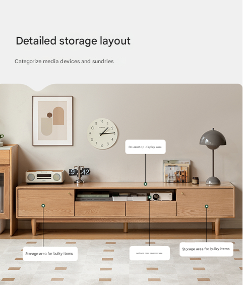 Oak Solid Wood Nordic Floor TV Cabinet.