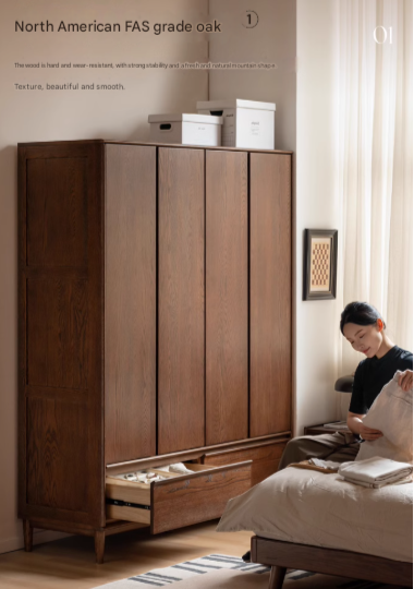 Oak Solid Wood Modern Off-Floor Wardrobe.