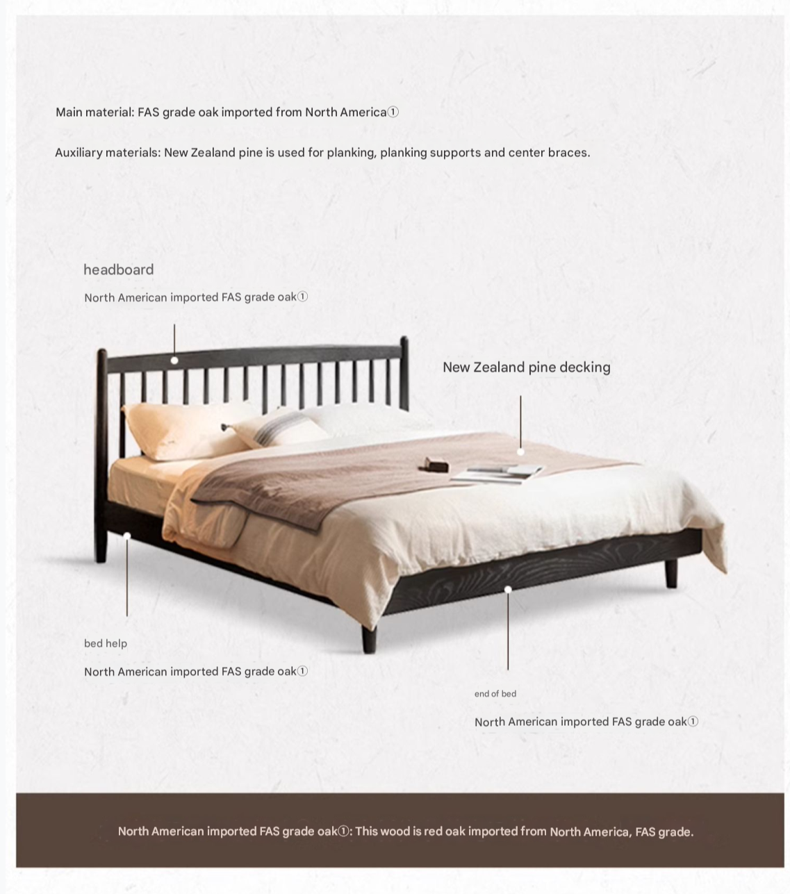 Oak Solid Wood Vintage Bed