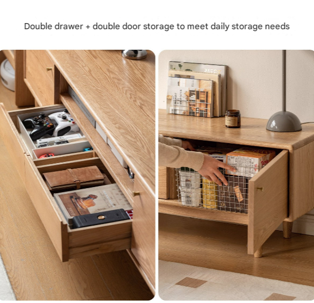 Oak Solid Wood Nordic Floor TV Cabinet.