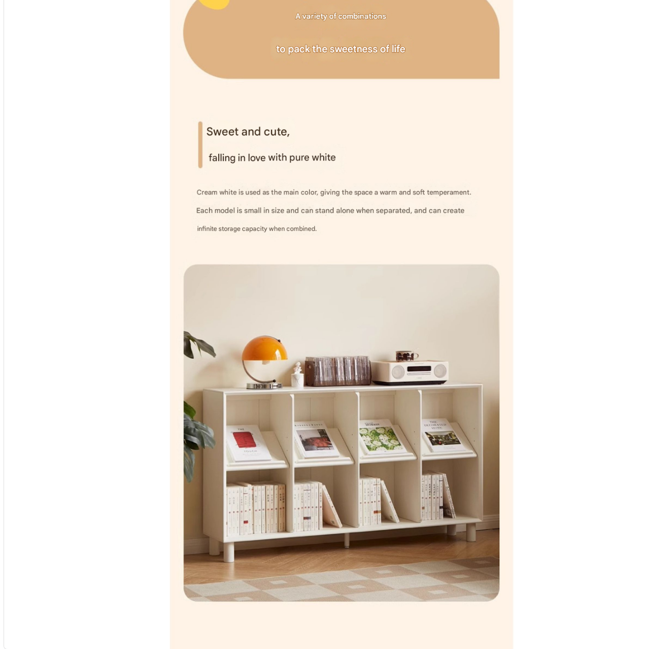 Rubber Solid Wood Cream Style Bookcase.