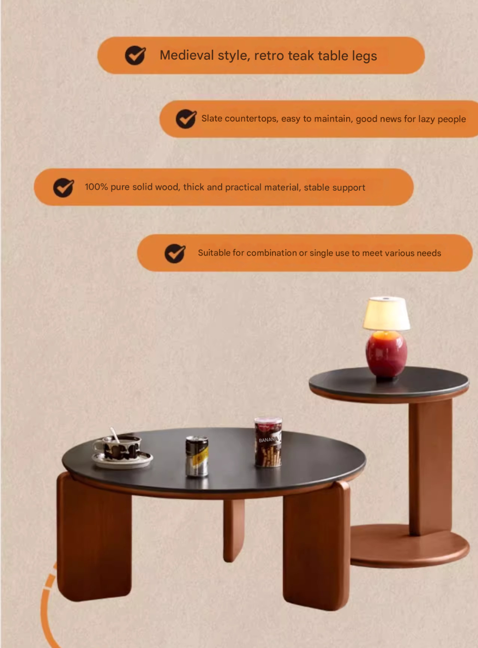 Poplar Solid Wood Rock Board Medieval Round Coffee Table