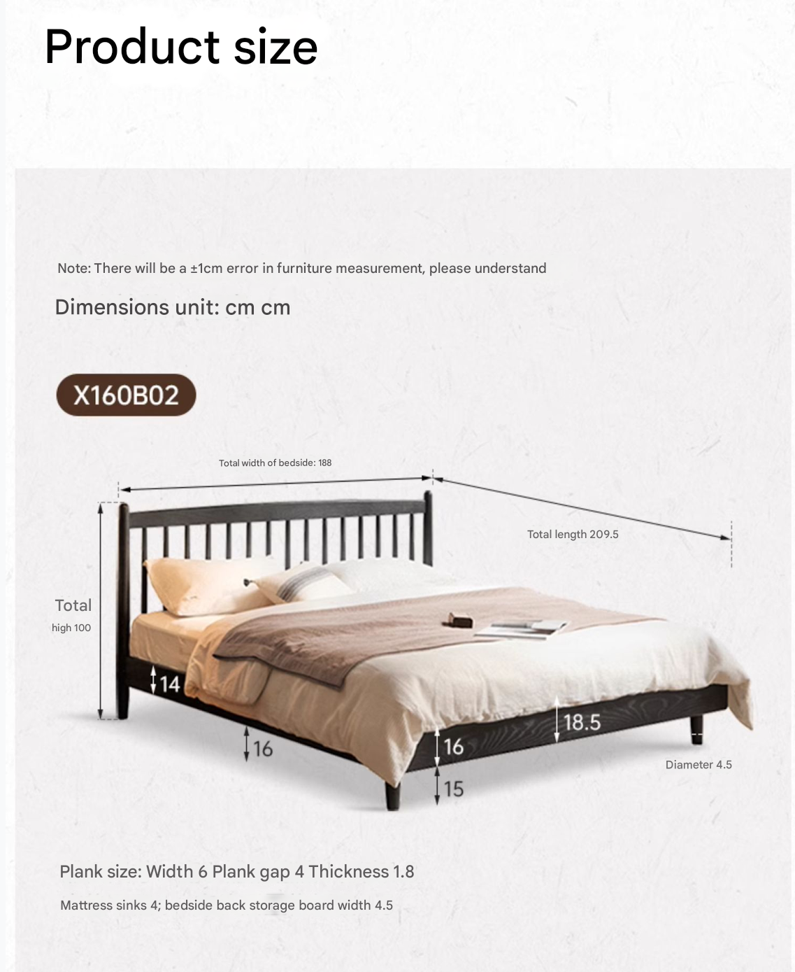 Oak Solid Wood Vintage Bed