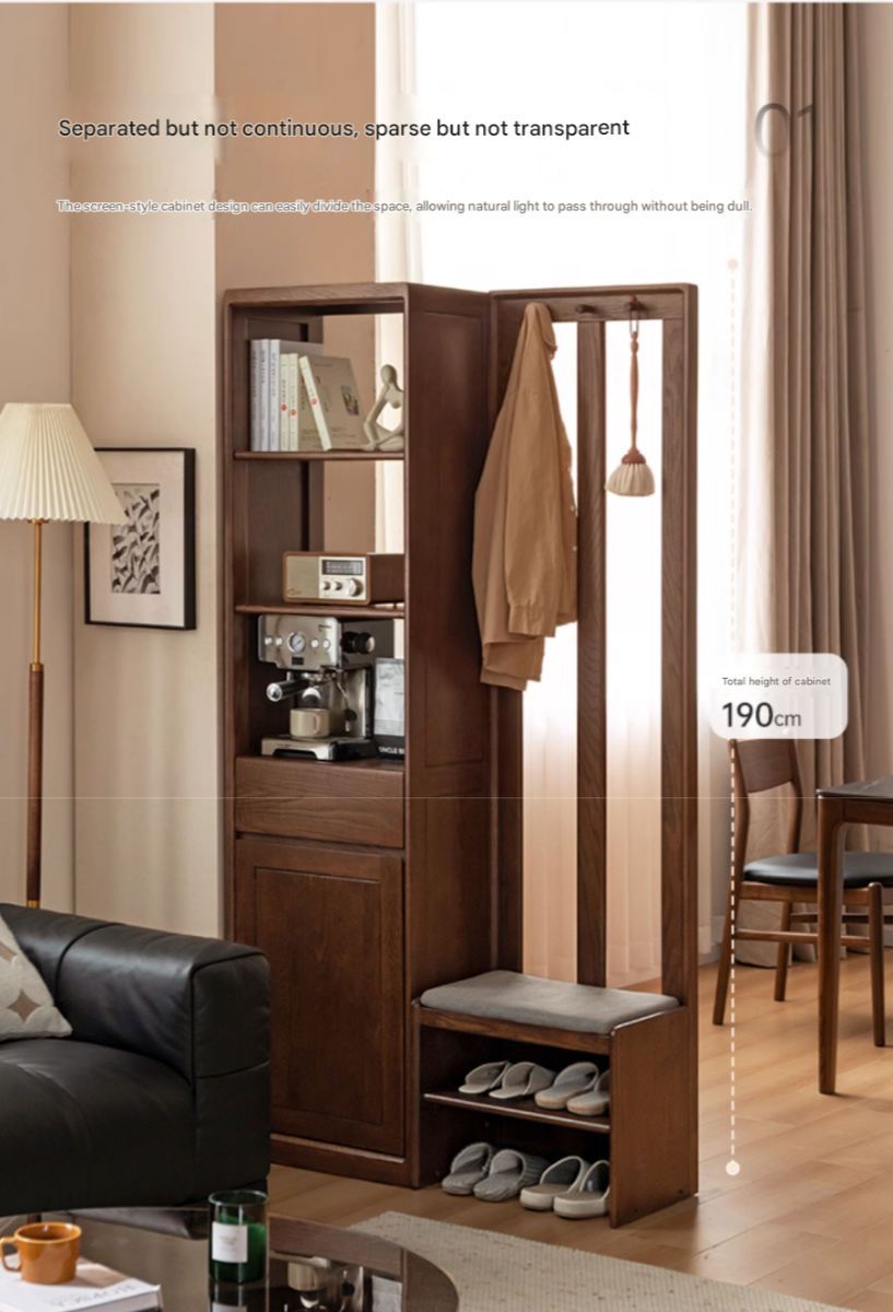 Oak Solid Wood Porch Cabinet Shoe Cabinet Integrated