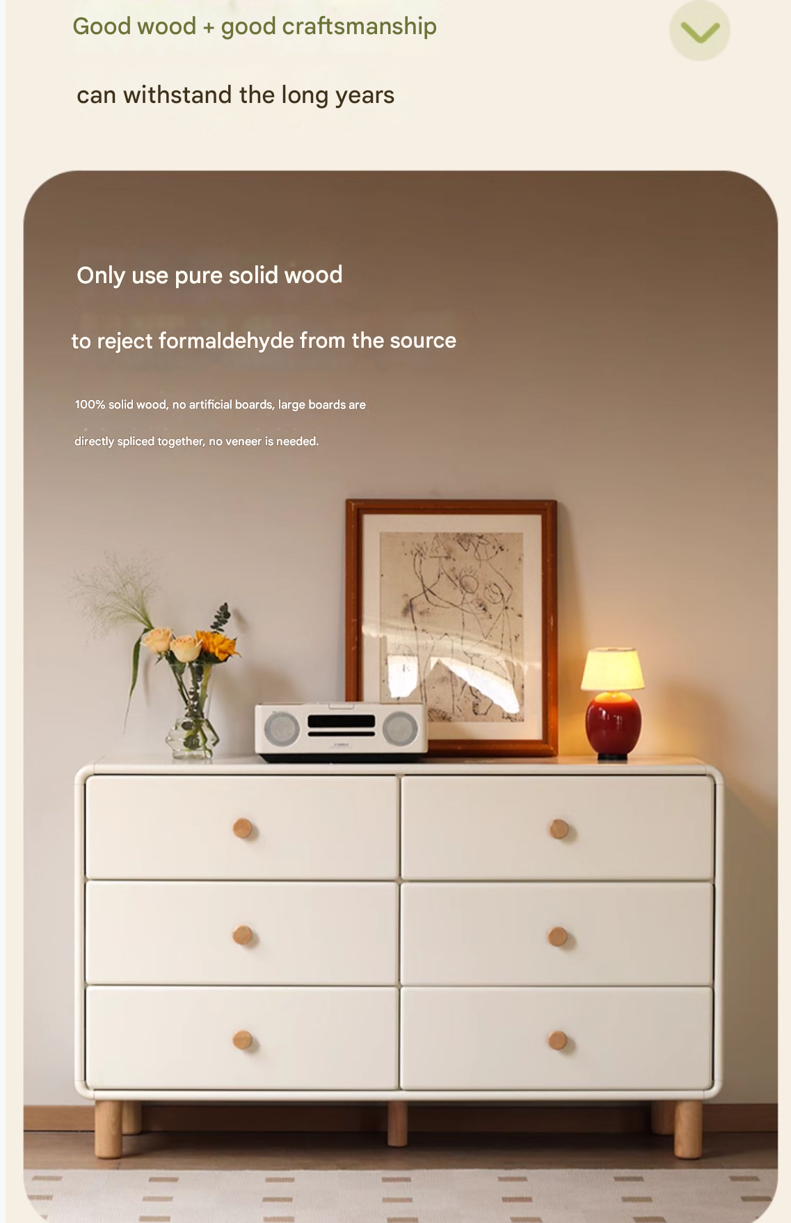 Solid Rubberwood Cream Style Chest of Drawers