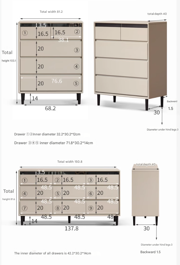 Poplar, Solid Rubberwood Light Luxury Gray Chest of Drawers.
