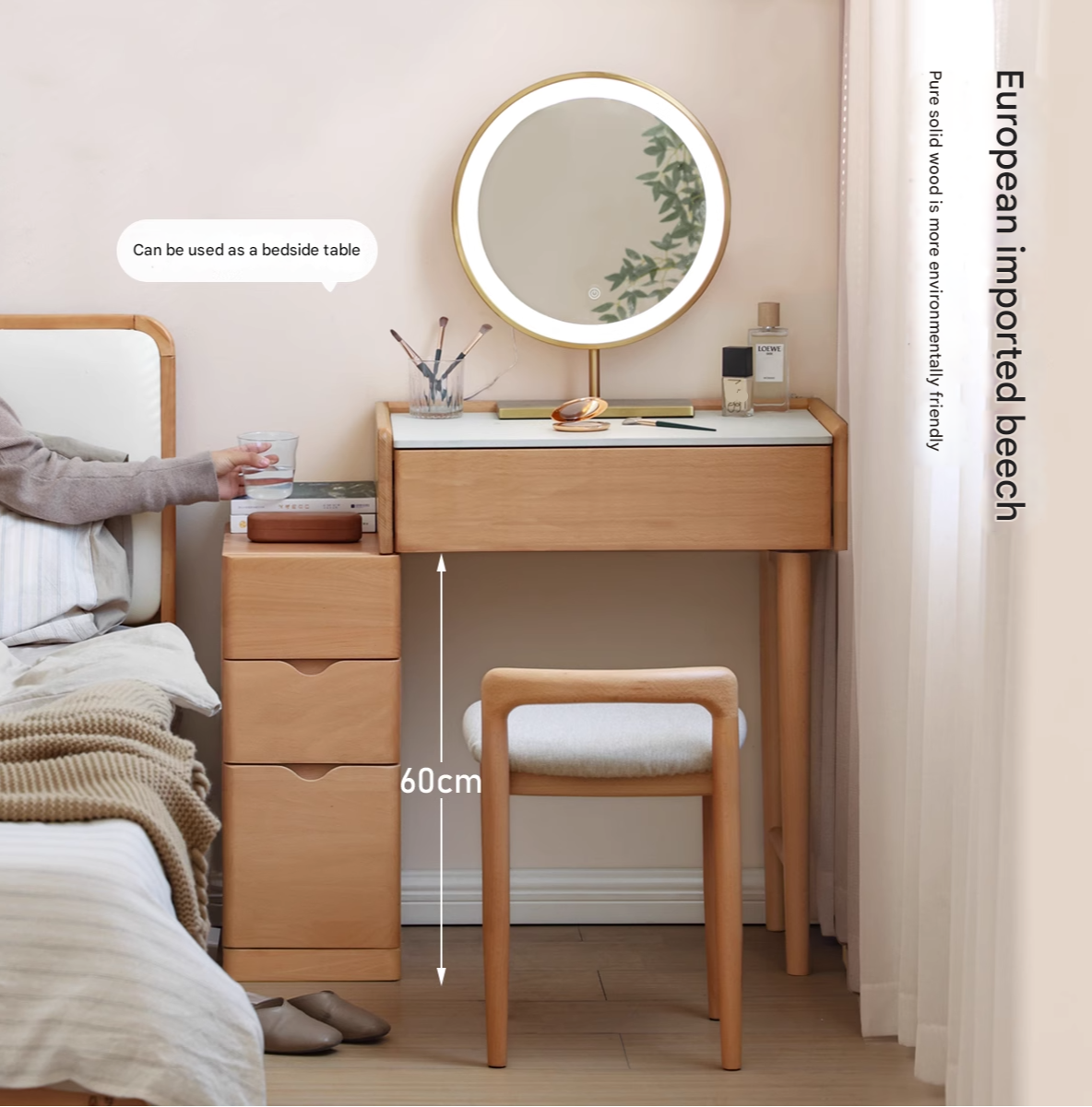 Beech Solid Wood Nordic Light Luxury Dressing Table.