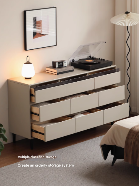 Poplar, Solid Rubberwood Light Luxury Gray Chest of Drawers.