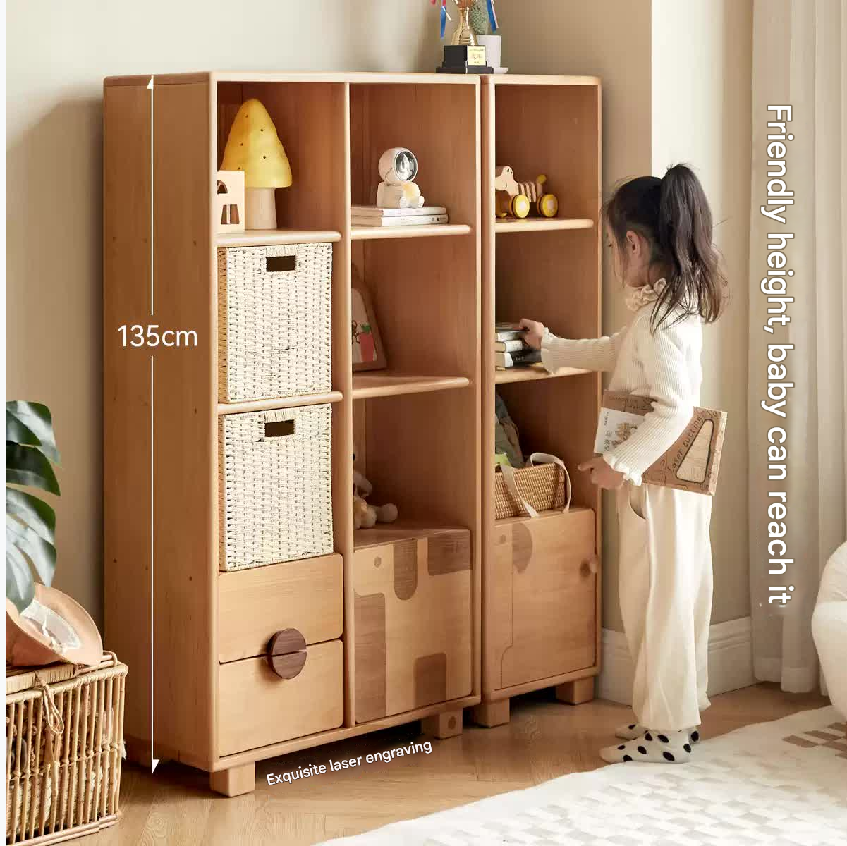 Beech Solid Wood Floor Children's Bookcase