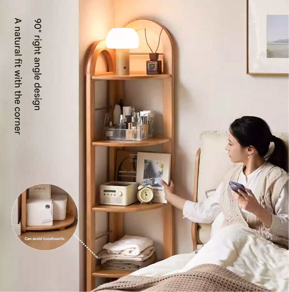 European Beech Solid Wood Corner Bookshelf.