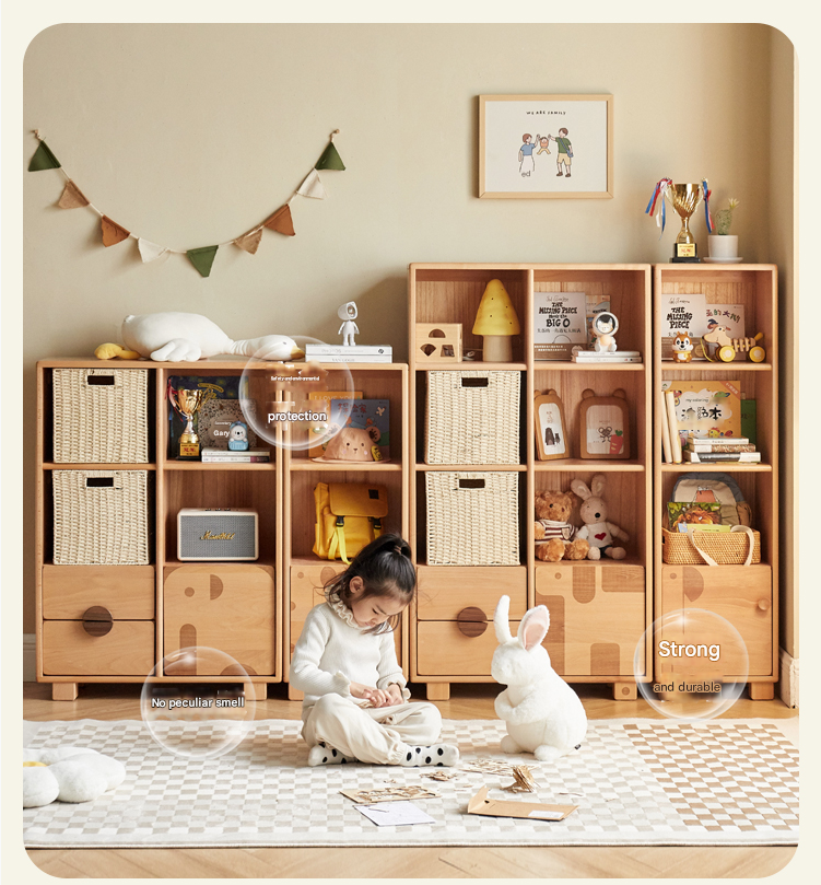 Beech Solid Wood Floor Children's Bookcase