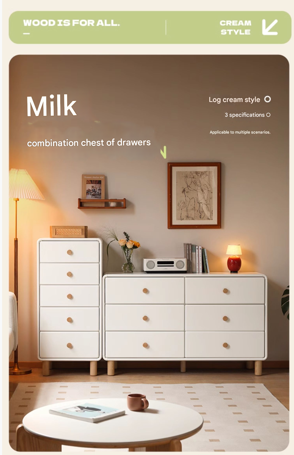 Solid Rubberwood Cream Style Chest of Drawers