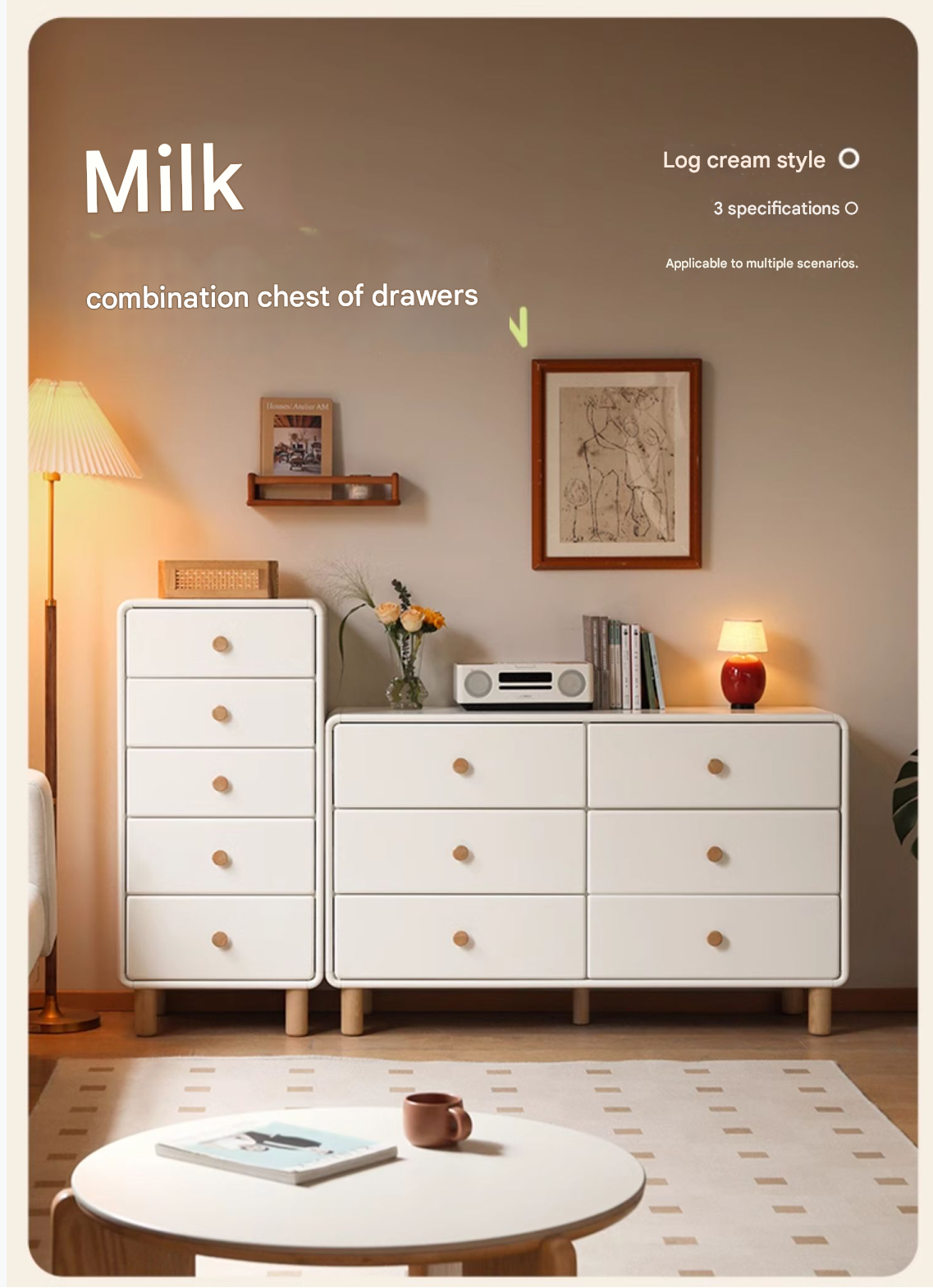 Solid Rubberwood Cream Style Chest of Drawers