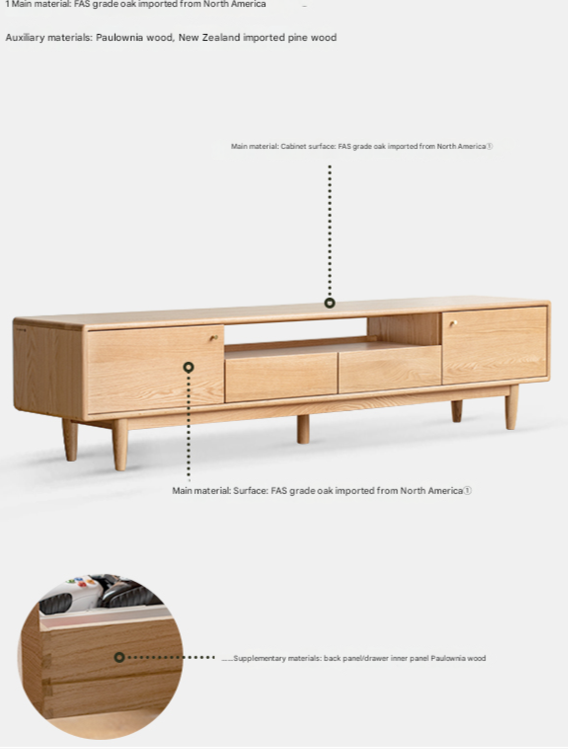 Oak Solid Wood Nordic Floor TV Cabinet.