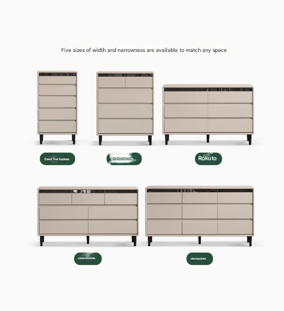 Poplar, Solid Rubberwood Light Luxury Gray Chest of Drawers.