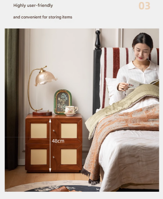 Solid Rubberwood, Tulipwood Solid Wood Middle-Aged Style Nightstand.