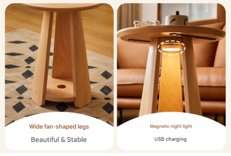 Beech Solid Wood Nordic Side Table.