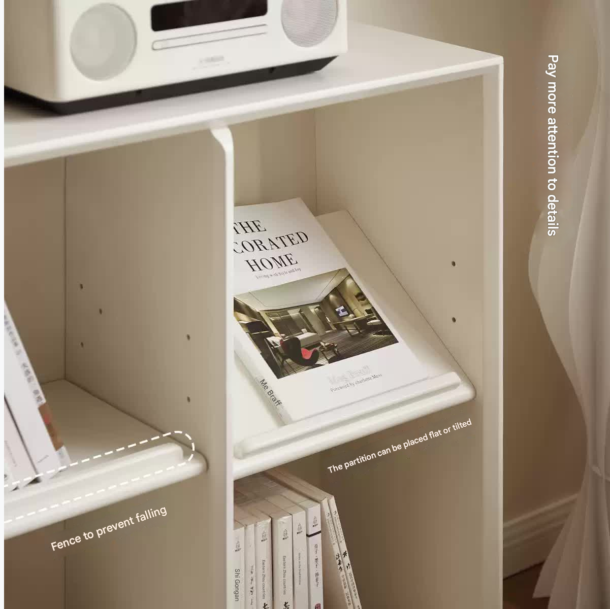 Rubber Solid Wood Cream Style Bookcase.