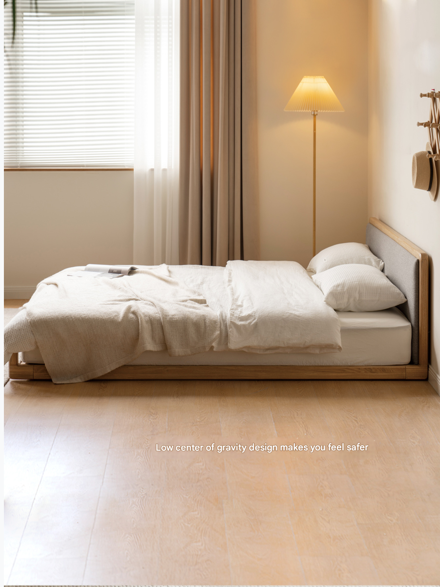 Ash Solid Wood Floor Bed Rattan