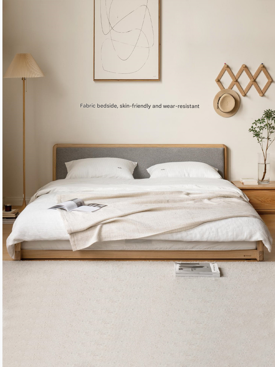 Ash Solid Wood Floor Bed Rattan