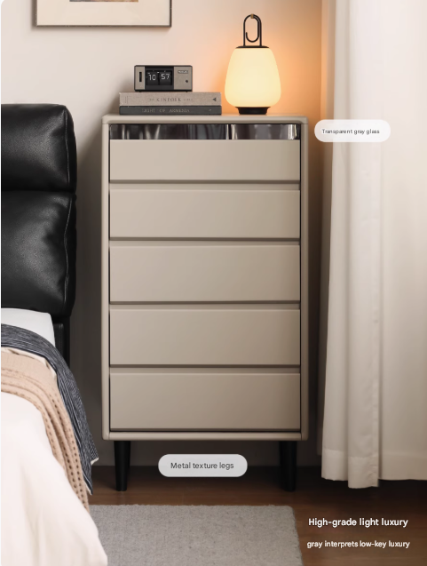 Poplar, Solid Rubberwood Light Luxury Gray Chest of Drawers.