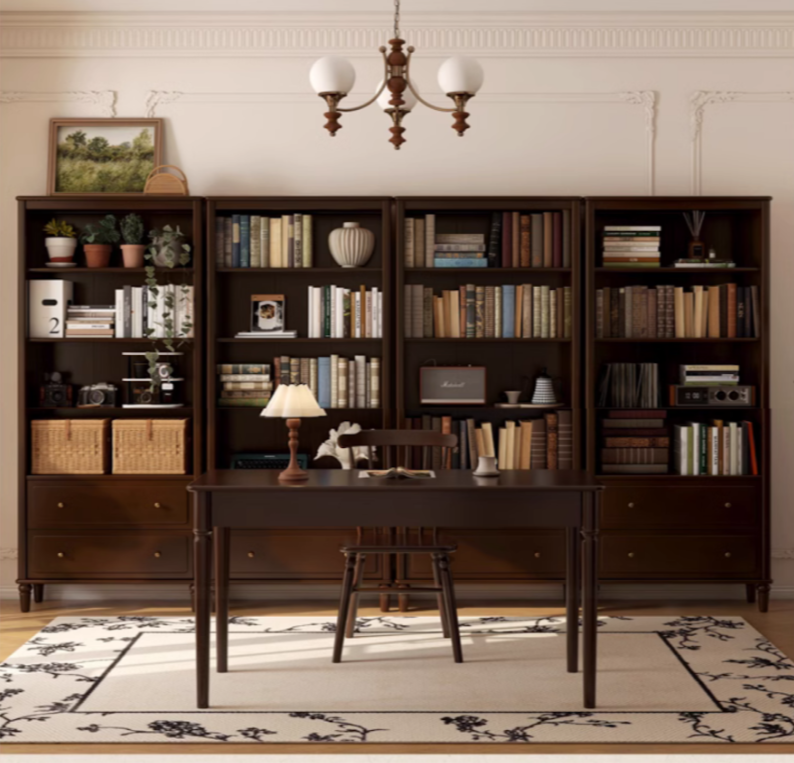 Poplar, Black Walnut Solid Wood American Retro Bookcase.