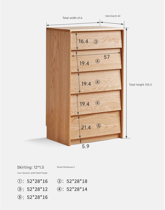 Ash, Oak Solid Wood Slanted Surface Chest of Drawers