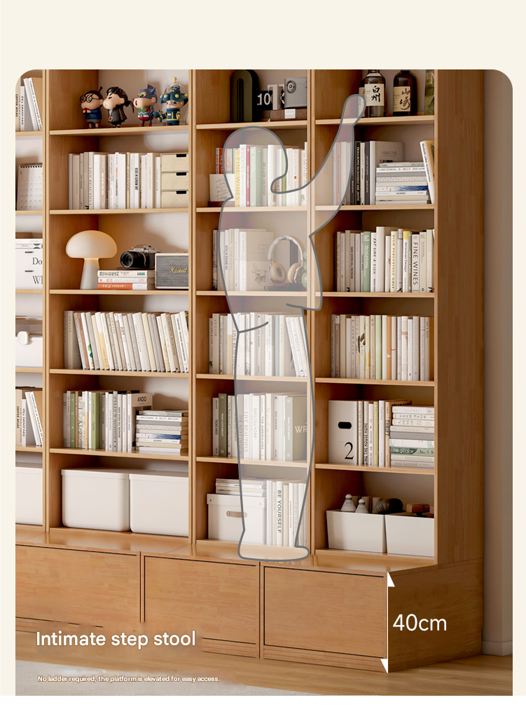 Rubber pure solid wood bookshelf floor-standing cabinet.