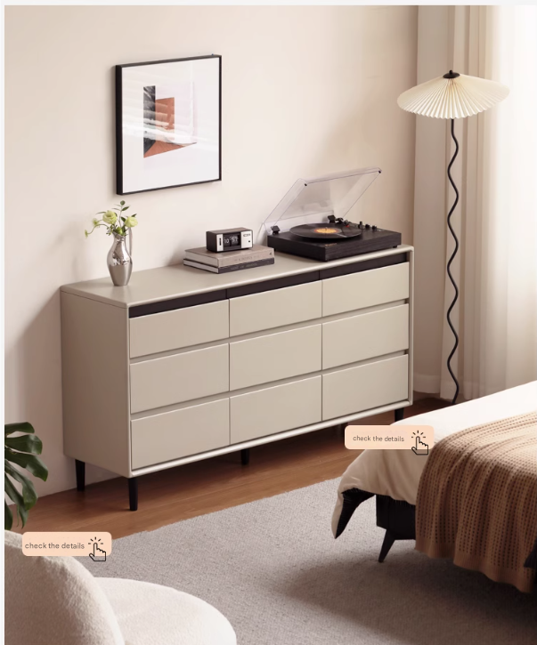 Poplar, Solid Rubberwood Light Luxury Gray Chest of Drawers.