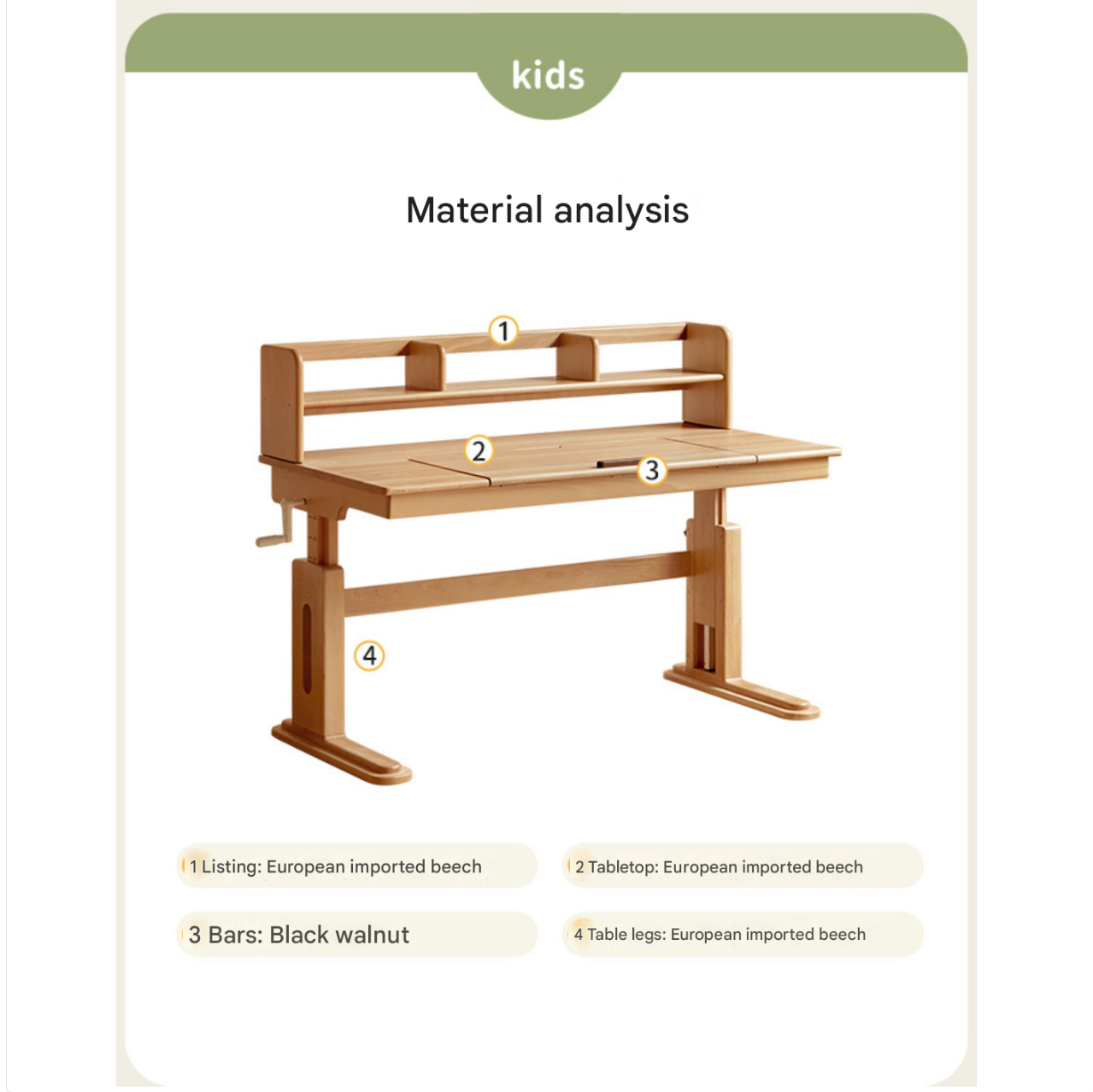 Beech Solid Wood Children's Study Table.