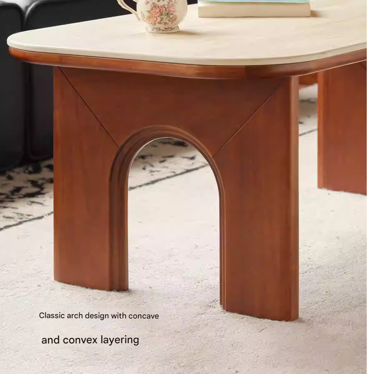 Poplar Solid Wood French Retro Rock Plate Coffee Table.