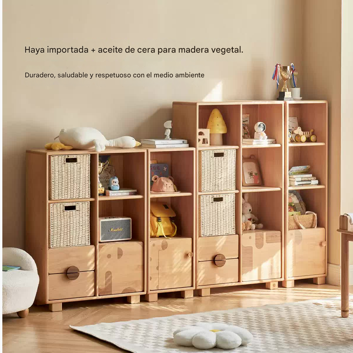 Beech Solid Wood Floor Children's Bookcase