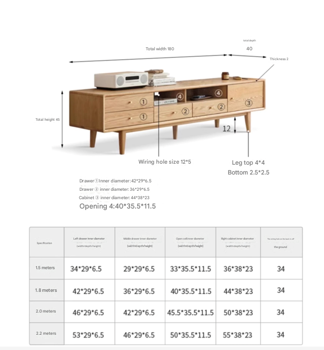 Oak Solid Wood Nordic Floor TV Cabinet.