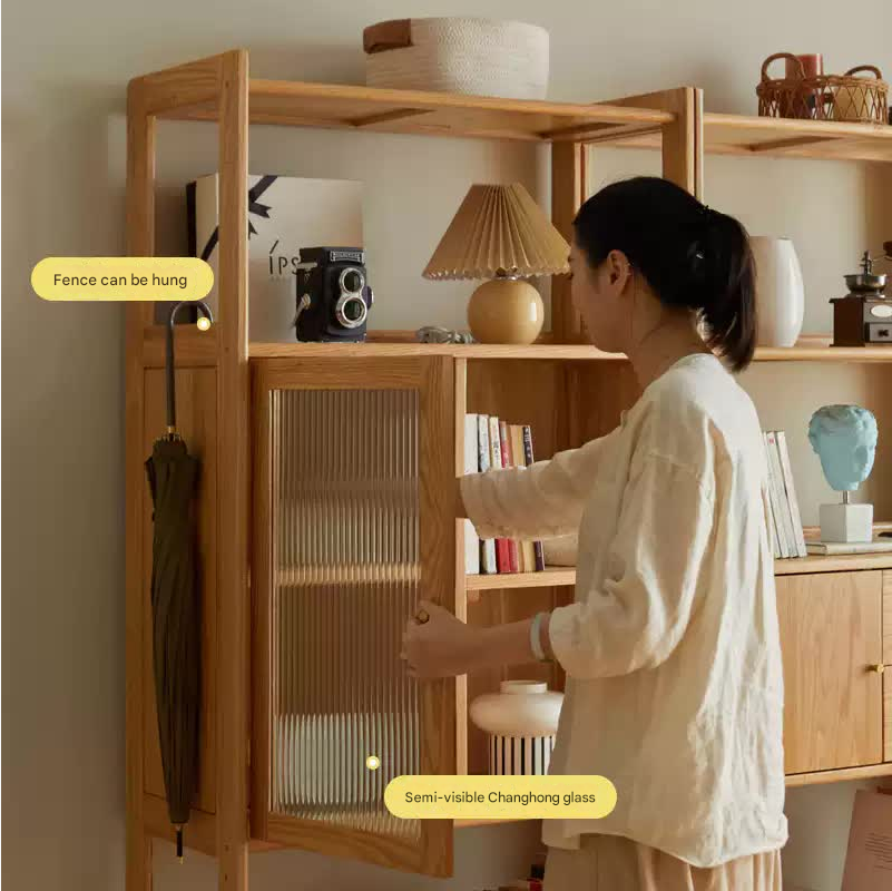 Oak Solid Wood Bookshelf Study Display Floor Combination Shelf