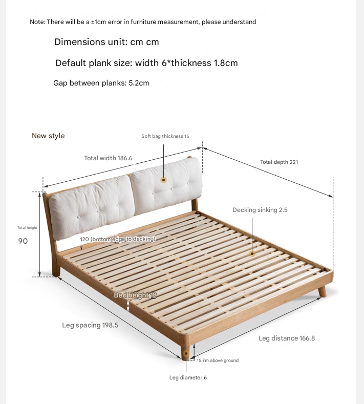 Oak Solid Wood Cream Style Soft Bed