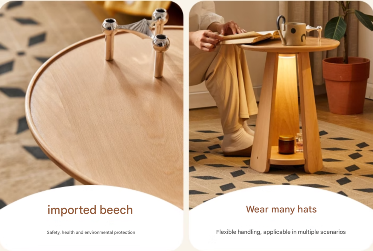 Beech Solid Wood Nordic Side Table.