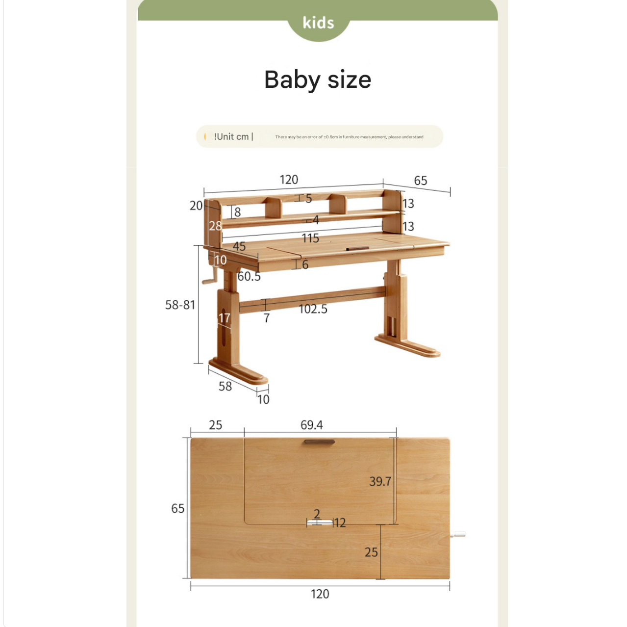 Beech Solid Wood Children's Study Table.