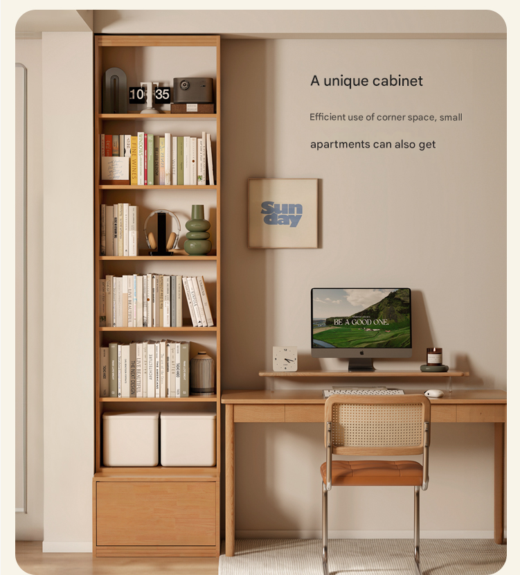Rubber pure solid wood bookshelf floor-standing cabinet.