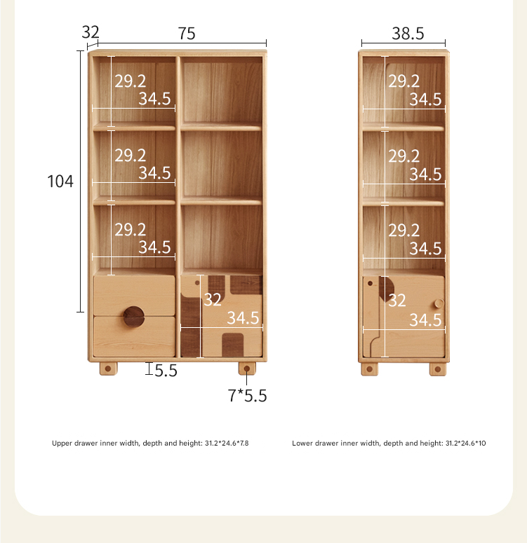 Beech Solid Wood Floor Children's Bookcase