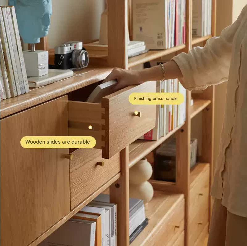 Oak Solid Wood Bookshelf Study Display Floor Combination Shelf