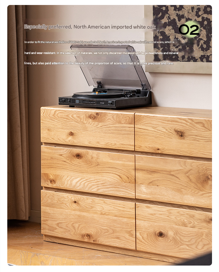White Oak Solid Wood Wabi-Sabi Style Drawers Cabinet
