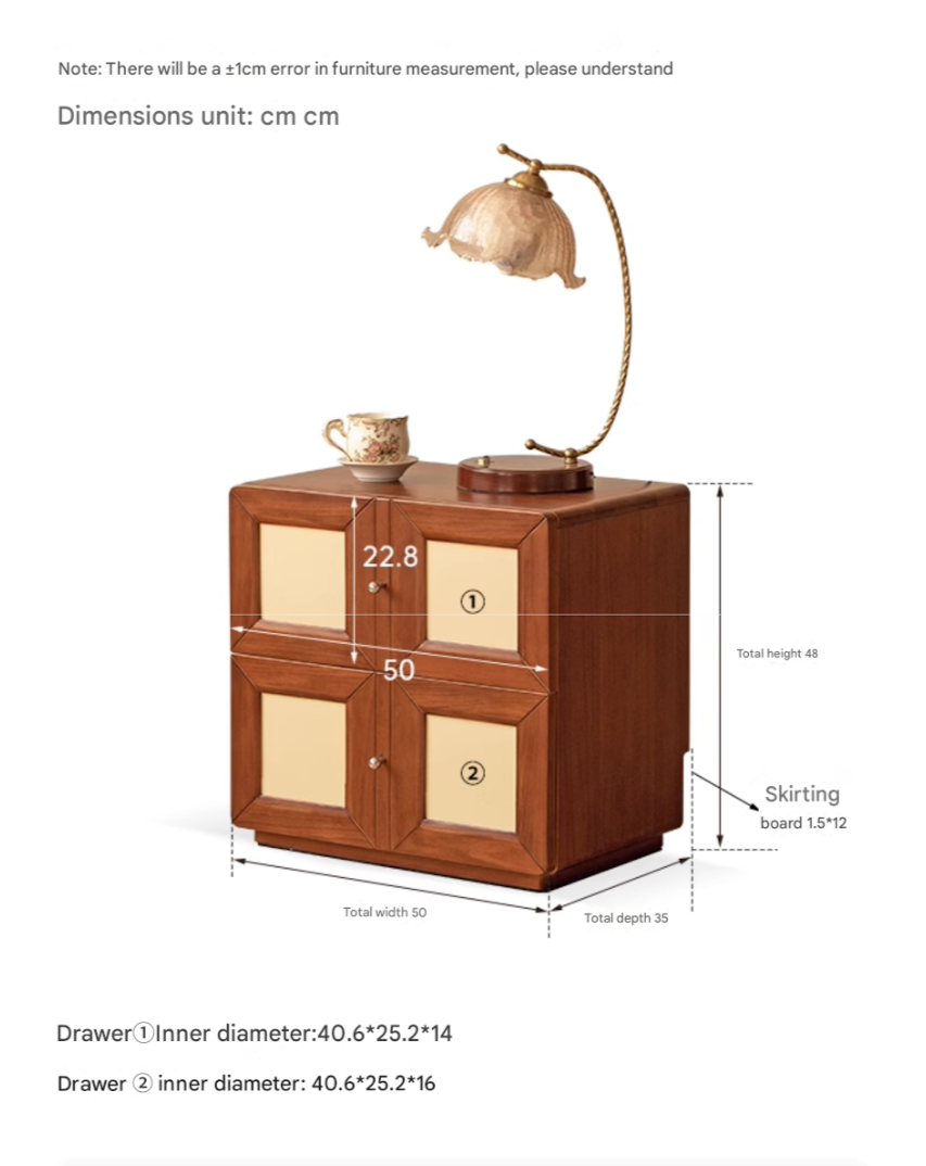 Solid Rubberwood, Tulipwood Solid Wood Middle-Aged Style Nightstand.