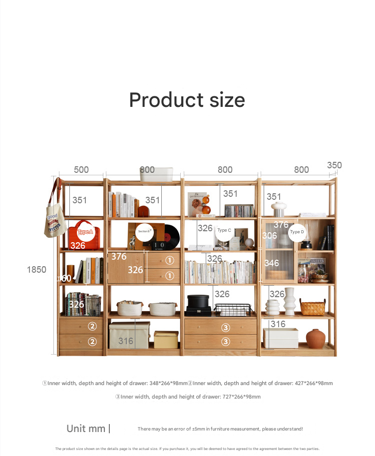 Oak Solid Wood Bookshelf Study Display Floor Combination Shelf
