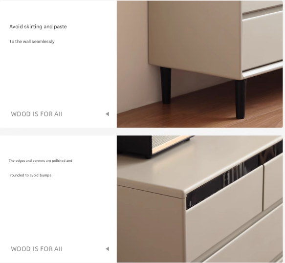 Poplar, Solid Rubberwood Light Luxury Gray Chest of Drawers.