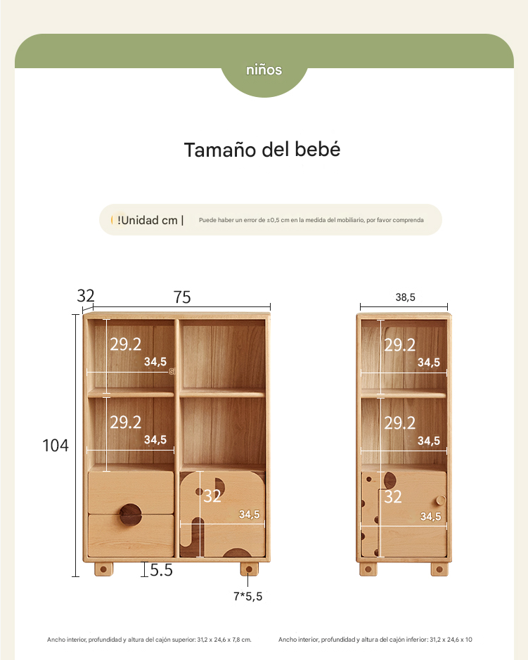 Beech Solid Wood Floor Children's Bookcase