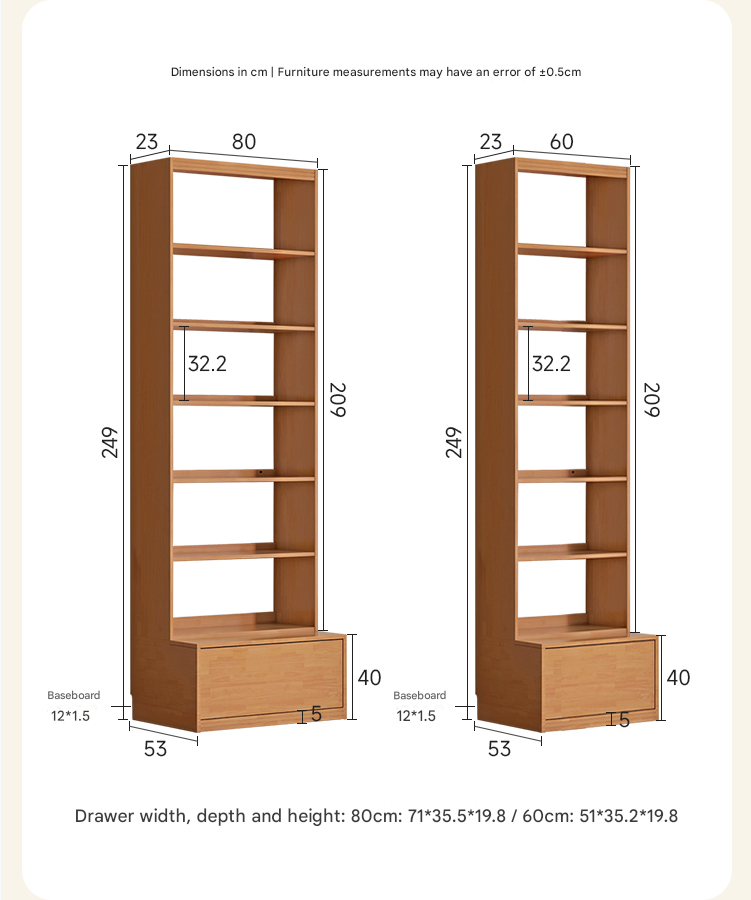 Rubber pure solid wood bookshelf floor-standing cabinet.