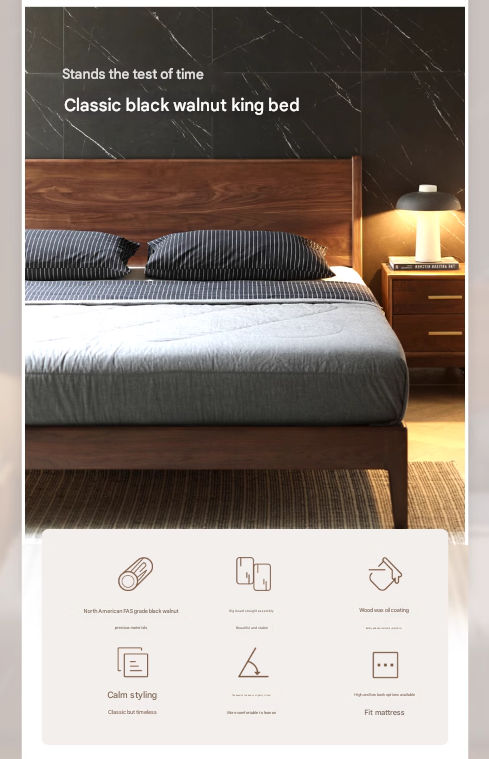 Black Walnut Solid Wood Bed
