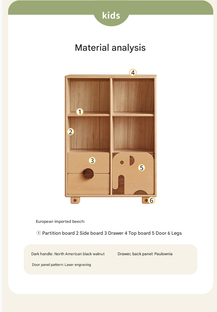 Beech Solid Wood Floor Children's Bookcase
