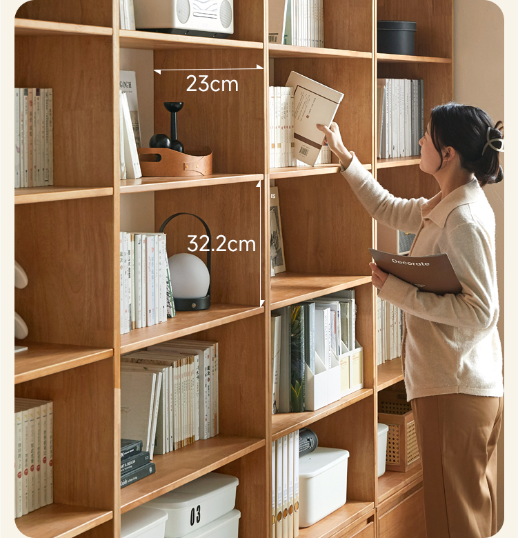 Rubber pure solid wood bookshelf floor-standing cabinet.